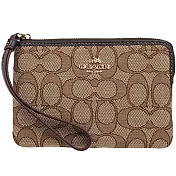 COACH 拼接織布皮革拉鍊手拿包-卡其咖（現貨＋預購）卡其咖