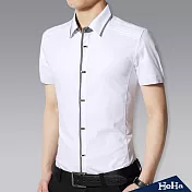 <現貨+預購>純棉拼色修身短袖襯衫四色-HeHa-XL（白色）