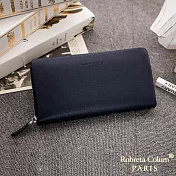 Roberta Colum - 經典品味鹿紋牛皮單拉鍊長夾(正規版)-共3色深藍色
