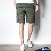 <現貨+預購>多口袋五分工作短褲四色-HeHa-XL（深軍綠色）