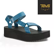TEVA 美國 女 Flatform Universal 真皮織帶厚底涼鞋-US7藍色蛇紋