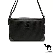 CAMEL - 經典品味配皮荔枝紋休閒橫式側背包黑