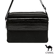 CAMEL - 奢華經典配牛皮荔枝紋休閒側背包黑