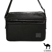 CAMEL - 經典品味配牛皮荔枝紋休閒翻蓋側背包黑