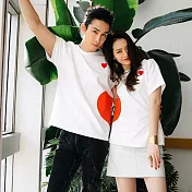 大紅愛心一半半短袖T恤親子裝情侶裝（男大人）M白色