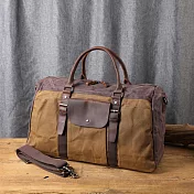 【Solomon 皮件設計】大容量帆布行李袋 拉鍊手提袋 真皮肩背大包  防潑水旅行袋咖啡