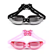 電鍍平光大框防水防霧成人泳鏡/2入(YY-6311)粉*2