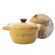 日本富士琺瑯 Honey Ware-Bmp系列-27cm雙耳附蒸盤琺瑯萬用鍋(5.4L)-藤黃