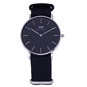 DW Daniel Wellington 經典中的珍貴收藏時尚優質腕錶-黑色帆布+銀殼/36mm-DW00100151