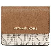 MICHAEL KORS 防刮皮革零錢卡片夾-咖啡白（現貨+預購）咖啡白
