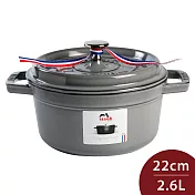 Staub 圓形鑄鐵鍋22cm2.6L   法國製 (電磁爐 IH爐可用) 石墨灰
