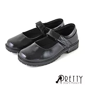 【Pretty】女 學生鞋 皮鞋 瑪莉珍 沾黏式 圓頭 低跟 臺灣製 JP23 黑色