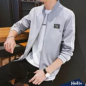 <現貨+預購>條紋拼接立領棒球薄款外套 四色-HeHaXL（灰色）