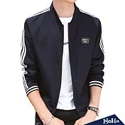 <現貨+預購>條紋拼接立領棒球薄款外套 四色-HeHa2XL（藏青）