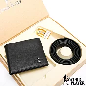 SWORD PLAYER - 莎普爾英倫款真皮皮帶+10卡1照皮夾禮盒組黑