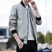 <現貨+預購>造型拉鏈立領棒球外套 四色-HeHa-2XL（淺灰色)