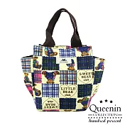 DF Queenin流行 - 女孩最愛泰迪熊印花手提包-共2色格紋泰迪