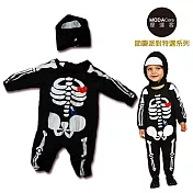 【摩達客派對】耶誕萬聖節派對-寶寶幼兒童小骷髏連身衣+頭套組合 長袖包屁衣兔裝S黑色