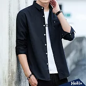 <現貨+預購>簡約素面長袖襯衫 四色-HeHa-XL(深藍色）