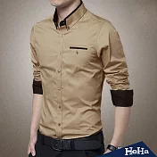 <現貨+預購>襯衫 純棉商務修身長袖襯衫 四色-HeHa-L（卡其色）