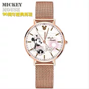 迪士尼 米奇90周年紀念玫瑰金米蘭帶手錶氣質米妮款
