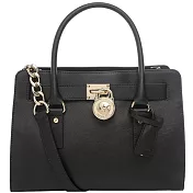 MICHAEL KORS 鎖頭防刮皮革兩用包-黑色（現貨+預購）黑色