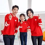 簡約純紅愛心白袖條長袖上衣親子裝(小孩)85紅色