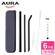 【AURA 艾樂】晶亮耐熱多彩玻璃吸管6件組(7色可選)透明