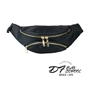 DF BAGSCHOOL - 獨領風騷韓潮素面金色拉鏈腰包黑