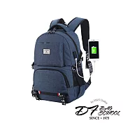 DF BAGSCHOOL - 韓版學生大容量雙肩USB旅行後背包-共4色藍