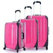 DF travel - 簡奢風華極光鏡面鋁框20+24+28吋3件組行李箱-共4色桃紅色