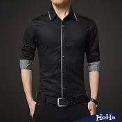 <現貨+預購>襯衫純棉拼色修身長袖襯衫四色-HeHa2XL（黑色）