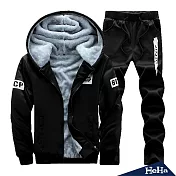<現貨+預購>厚刷毛休閒拉鏈兩件式套裝 三色-HeHa-2XL（黑色）