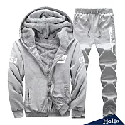 <現貨+預購>厚刷毛休閒拉鏈兩件式套裝 三色-HeHa-XL（淺灰色）