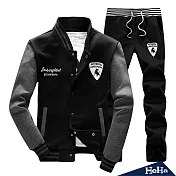 <現貨+預購>撞色釘釦拼布兩件式套裝 四色-HeHa-XL（黑色）