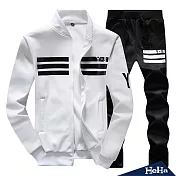 <現貨+預購>立領條紋磨毛拉鏈兩件式套裝 四色-HeHa-XL(白色）