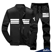 <現貨+預購>立領條紋磨毛拉鏈兩件式套裝 四色-HeHa-2XL（黑色）