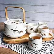 【Homely Zakka】北歐時尚大理石陶瓷茶壺杯托盤套組(白色)