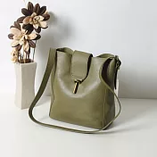 【SoLoMon 皮件設計】熟漾 簡扣隨身小包 水桶包芥末綠