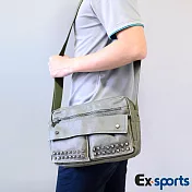 Ex-Sports亞克仕 休閒側背包-龐克金屬綠色