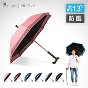【雙龍牌】雙中棒分離式黑膠登山休閒自動傘 直立傘(拐杖型手把助行傘健走晴雨傘A6269B)櫻花粉