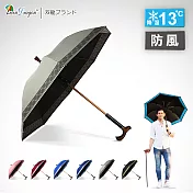 【雙龍牌】雙中棒分離式黑膠登山休閒自動傘 直立傘(拐杖型手把助行傘健走晴雨傘A6269B)爵士灰
