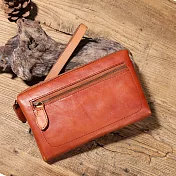 【Solomon皮件】霍格華茲 植鞣水洗牛革 復古格調 手拿包橘棕