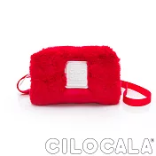 CILOCALA 限量版-亮彩尼龍毛毛防潑水斜背小方包 紅色