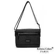 Roberta Colum - 雅痞牛皮掀蓋橫式斜背側揹包黑