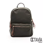 OCTAVIA8 - 淺軍綠金  尼龍極簡牛皮拉片基本款後背包 - 淺軍綠