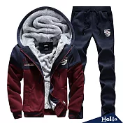 <現貨+預購>運動休閒拼色刷毛兩件式套裝 三色-HeHa-XL（紅藍色）