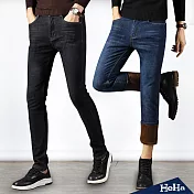 <現貨+預購>彈力加絨刷色直筒牛仔褲 二色-HeHa-30（藍色）