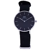 DW Daniel Wellington 經典中的珍貴收藏時尚優質尼龍帶腕錶-黑+銀/32mm-DW00100216