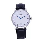 DW Daniel Wellington 經典中的珍貴收藏時尚優質羅馬腕錶-黑皮革+銀殼/34mm-1141DW